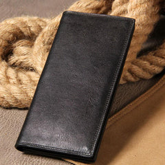 Cool Leather Mens Long Wallet Bifold Slim Long Wallet for Men