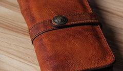 Cool Leather Mens Long Leather Wallet Bifold Vintage Brown Long Wallet for Men