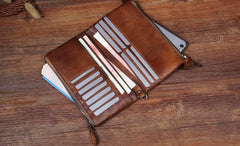 Cool Leather Mens Long Leather Wallet Bifold Vintage Brown Wallet for Men