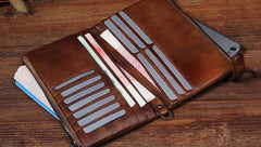 Cool Leather Mens Long Leather Wallet Bifold Vintage Brown Wallet for Men