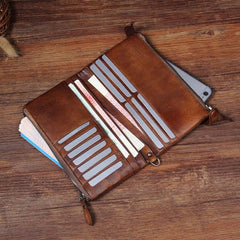 Cool Leather Mens Long Leather Wallet Bifold Vintage Brown Wallet for Men