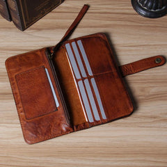 Cool Leather Mens Long Leather Wallet Bifold Vintage Brown Long Wallet for Men