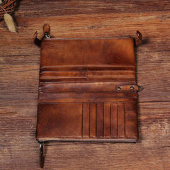 Cool Leather Mens Long Leather Wallet Bifold Vintage Brown Wallet for Men