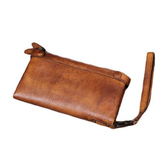 Cool Leather Mens Long Leather Wallet Bifold Vintage Brown Wallet for Men