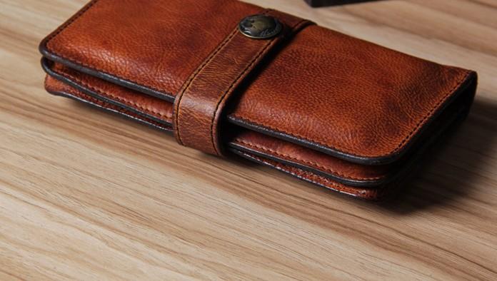 Cool Leather Mens Long Leather Wallet Bifold Vintage Brown Wallet