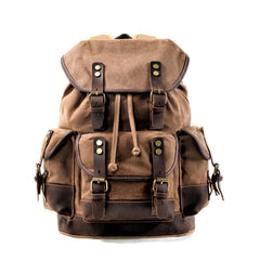 Cool Canvas Leather Mens Large Black Backpack Travel Backpack Hiking Backpack for Men