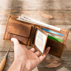 Cool Leather Mens Slim Small Wallet Bifold Vintage billfold Wallet for Men