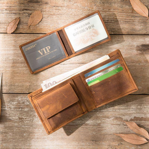 Cool Leather Mens Slim Small Wallet Bifold Vintage billfold Wallet for Men HB00981068