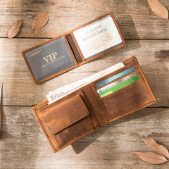 Cool Leather Mens Slim Small Wallet Bifold Vintage billfold Wallet for Men