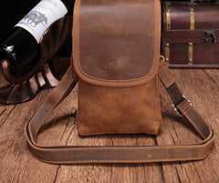 Cool Brown Leather Mens Mini Shoulder Bag Belt Pouch Waist Bag For Men