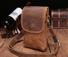 Cool Brown Leather Mens Mini Shoulder Bag Belt Pouch Waist Bag For Men