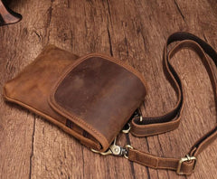 Cool Brown Leather Mens Mini Shoulder Bag Belt Pouch Waist Bag For Men