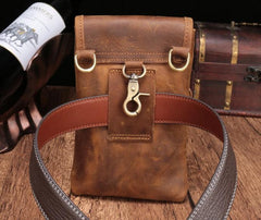 Cool Brown Leather Mens Mini Shoulder Bag Belt Pouch Waist Bag For Men