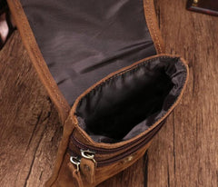 Cool Brown Leather Mens Mini Shoulder Bag Belt Pouch Waist Bag For Men