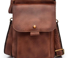 Cool Brown Leather Mens Belt Pouch Mini Shoulder Bag Waist Bag For Men