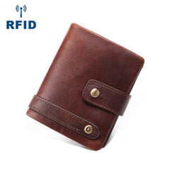 Cool Leather Mens Small Bifold Brown Wallet billfold Wallet RFID Front Pocket Multi-card Wallets for Men