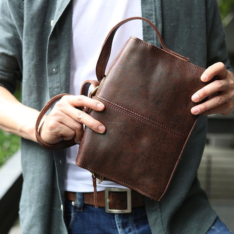 Cool Leather Mens Small Messenger Bag Shoulder Bag for men