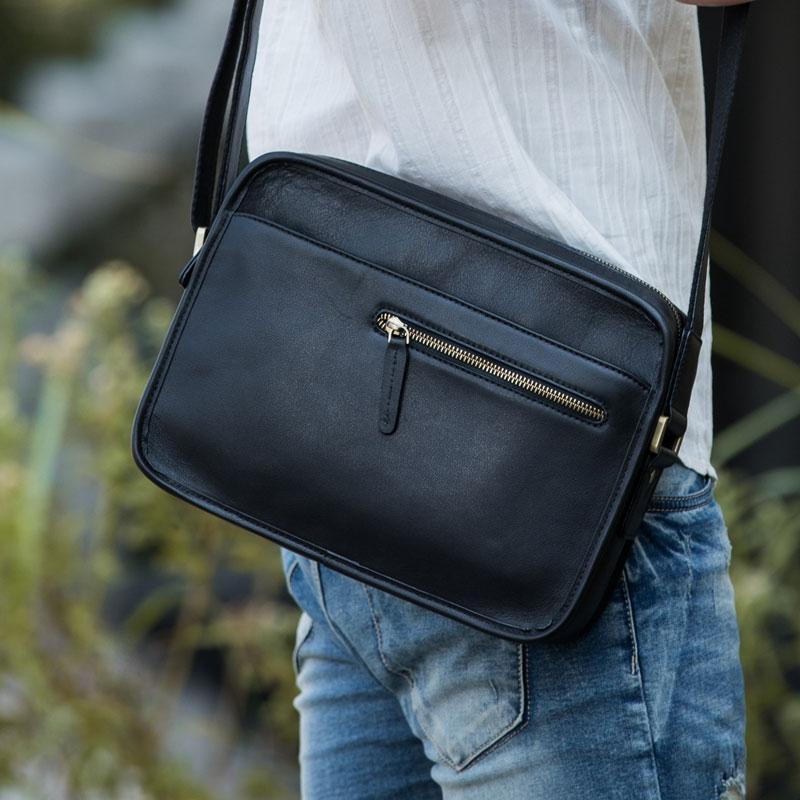 Cool Leather Mens Small Messenger Bags Shoulder Bag  for Men