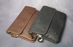 Cool Leather Mens Small Side Bag 11inch Clutch Purse Bag Messenger Bag for Men