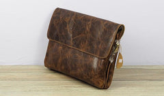Cool Leather Mens Small Side Bag 11inch Clutch Purse Bag Messenger Bag for Men