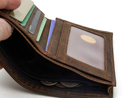 Cool Leather Mens Small Bifold Wallet billfold Wallet Front Pocket Wallets for Men