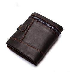 Cool Leather Mens Small Wallet billfold Brown Bifold Wallet Black Multi-card Front Pocket Wallet for Men