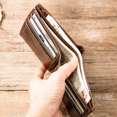 Cool Leather Mens Small Wallets Bifold Vintage billfold Wallets for Men