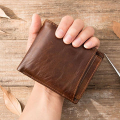 Cool Leather Mens Small Wallets Bifold Vintage billfold Wallets for Men