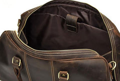 Cool Leather Mens Weekender Bag Vintage Coffee Travel Bag for men