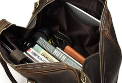 Cool Leather Mens Weekender Bag Vintage Coffee Travel Bag for men