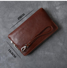 Cool Leather Mens Brown Business Clutch Bag Black Long Wallet For Men