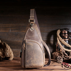 Cool Leather Sling Bag for Men Vintage Chest SLing SHoulder Bag For Men
