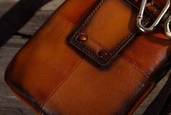 Cool Leather Tan Belt Waist Bag Belt Pouch for Men Mini Shoulder Bag For Men