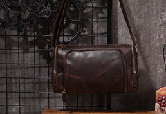Cool Leather Small Mens Barrel Side Bag Bucket Shoulder Bag Messenger Bag for Men