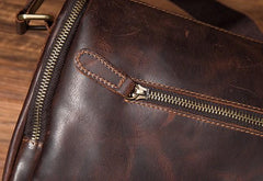 Cool Leather Small Mens Barrel Side Bag Bucket Shoulder Bag Messenger Bag for Men