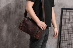 Cool Leather Small Mens Barrel Side Bag Bucket Shoulder Bag Messenger Bag for Men