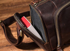Cool Leather Small Mens Barrel Side Bag Bucket Shoulder Bag Messenger Bag for Men