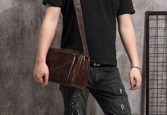 Cool Leather Small Mens Barrel Side Bag Bucket Shoulder Bag Messenger Bag for Men