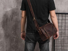 Cool Leather Small Mens Barrel Side Bag Bucket Shoulder Bag Messenger Bag for Men