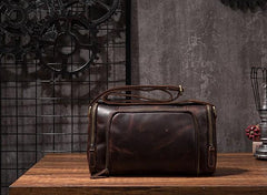 Cool Leather Small Mens Barrel Side Bag Bucket Shoulder Bag Messenger Bag for Men
