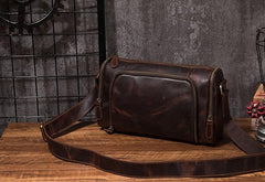Cool Leather Small Mens Barrel Side Bag Bucket Shoulder Bag Messenger Bag for Men