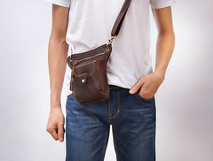 Cool Leather Small Side Bag Messenger Bag Waist Bag Small Shoulder Bag For Men