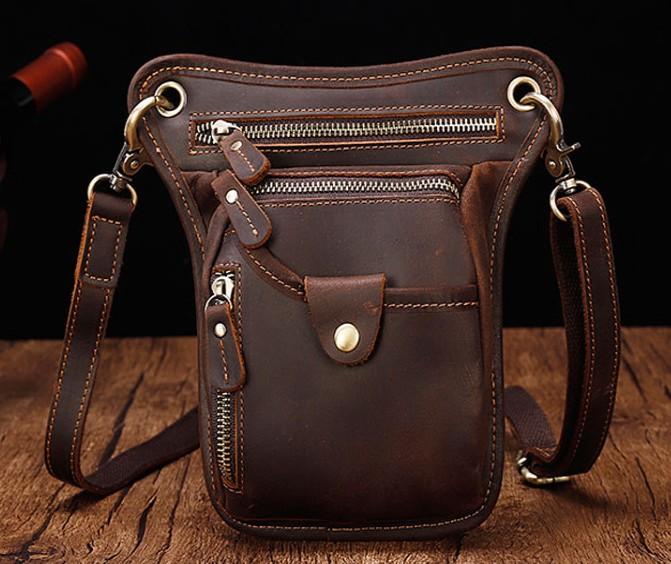 Cool Leather Small Side Bag Messenger Bag Waist Bag Small Shoulder Bag For Men