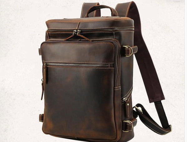 Cool Leather Vintage Dark Brown Mens 16inch Laptop Backpacks Vintage School Back FY04992104