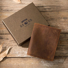 Cool Leather Vintage Mens Slim Small Wallets Zipper billfold Wallets for Men