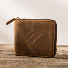 Cool Leather Vintage Mens Small Wallets Zipper billfold Wallets for Men