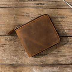 Cool Leather Vintage Mens Small Wallets Zipper billfold Wallets for Men