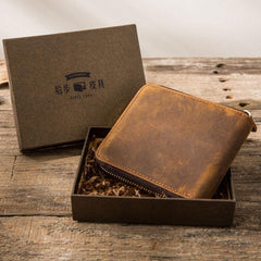 Cool Leather Vintage Mens Small Wallets Zipper billfold Wallets for Men