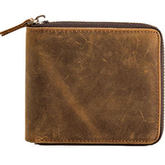 Cool Leather Vintage Mens Small Wallets Zipper billfold Wallets for Men