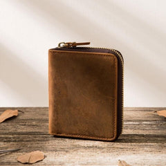 Cool Leather Vintage Mens Small Wallets Zipper billfold Wallets for Men